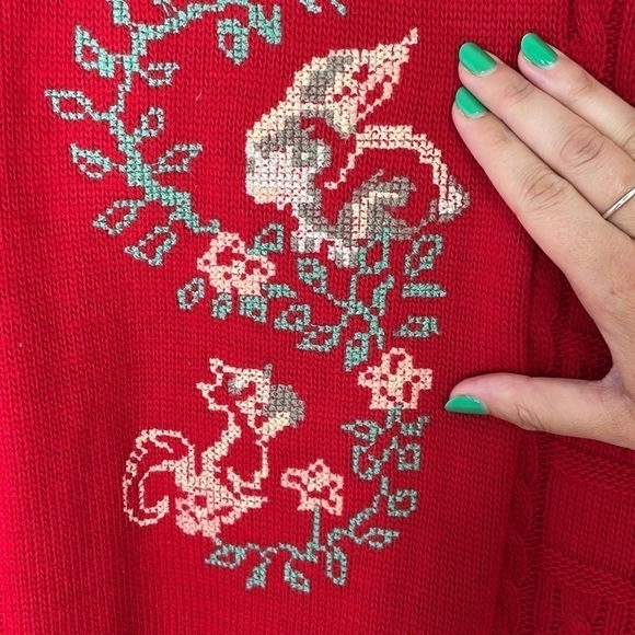 VINTAGE granny needle stitch graphic red knit - Picture 7 of 8